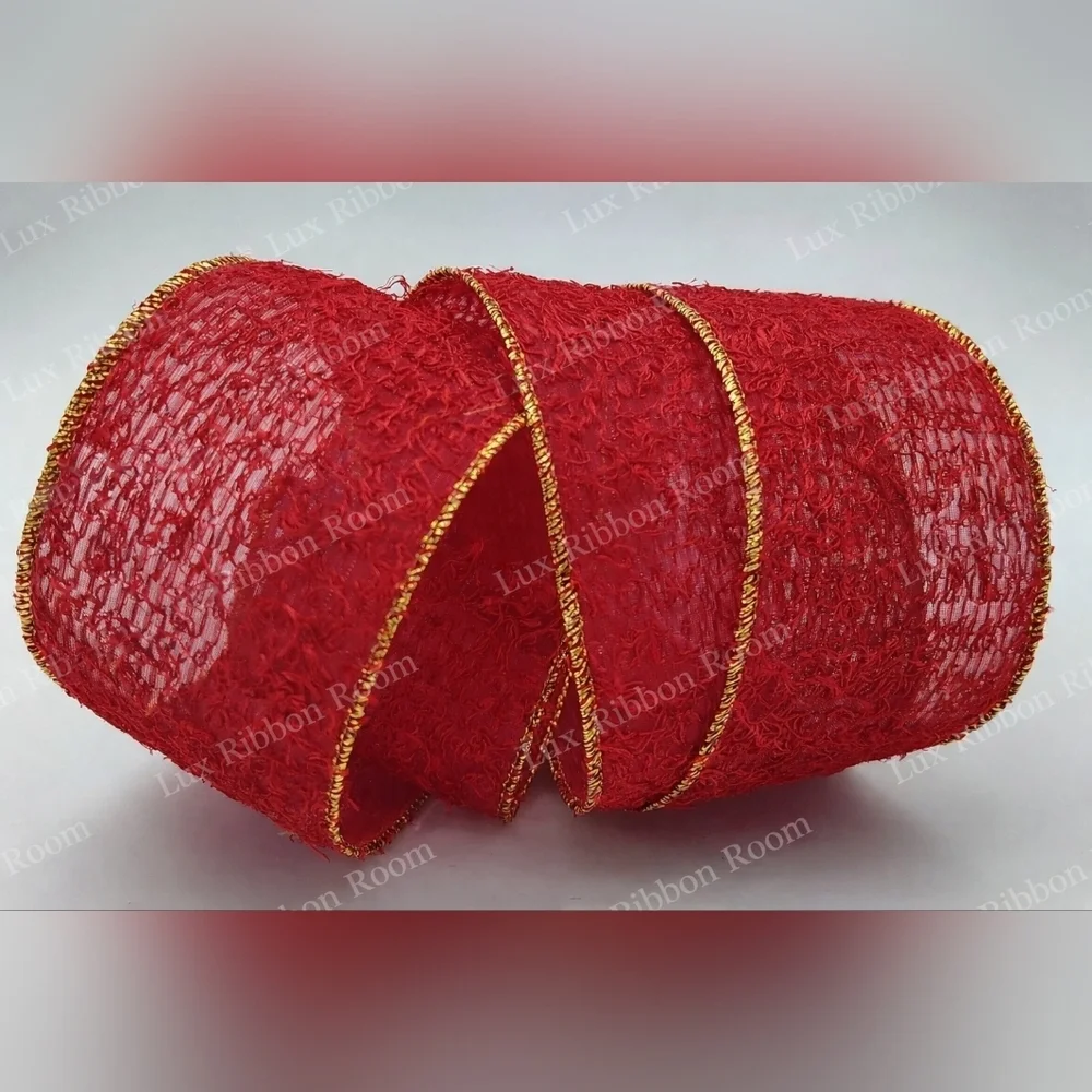 RENAISSANCE 2000 Red Textured Ribbon Gold Edge 2.5” Two (2) Yards